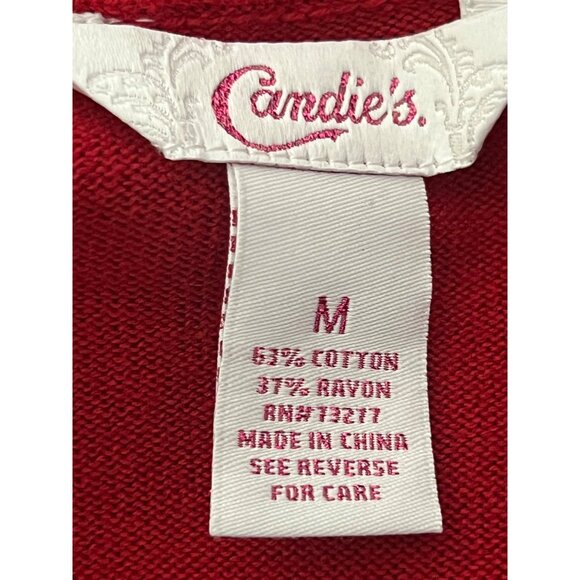 Candies Women Red Shaw Cable Tight Knit Neck Cardigan Buckle M Long Cotton Blend - Picture 11 of 14